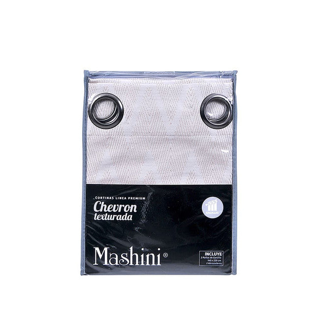 Set Cortinas Jacquard Argolla 140x220 Chevron Texturada Beige mashini