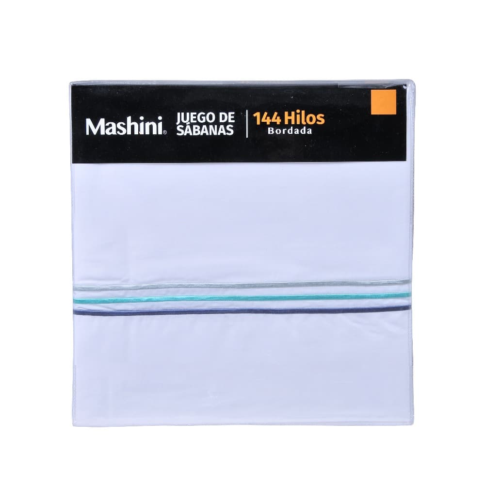 Sábana Super King 144 Hilos Bordada Line Azul