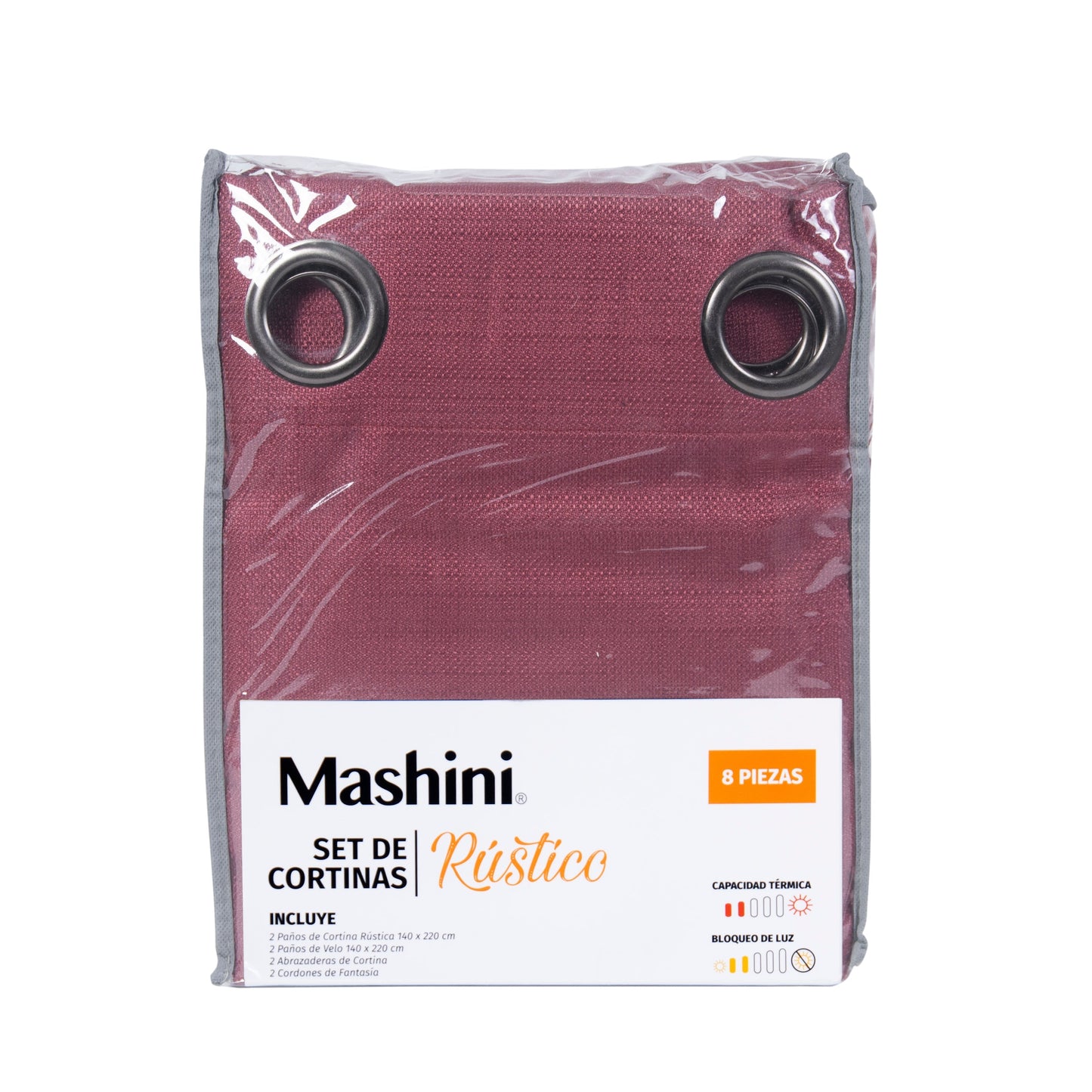Set Cortina Rústica 8 Piezas Argolla Burdeo