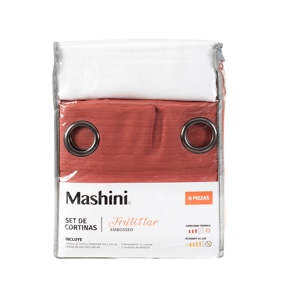 Set Cortinas Embossed Argolla Terracota Frutillar