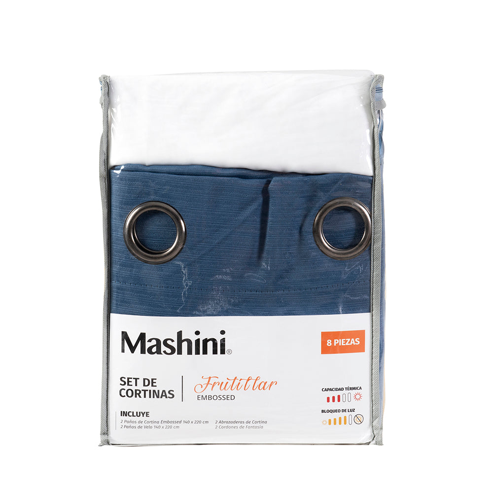 Set Cortinas Embossed Argolla Azul Frutillar