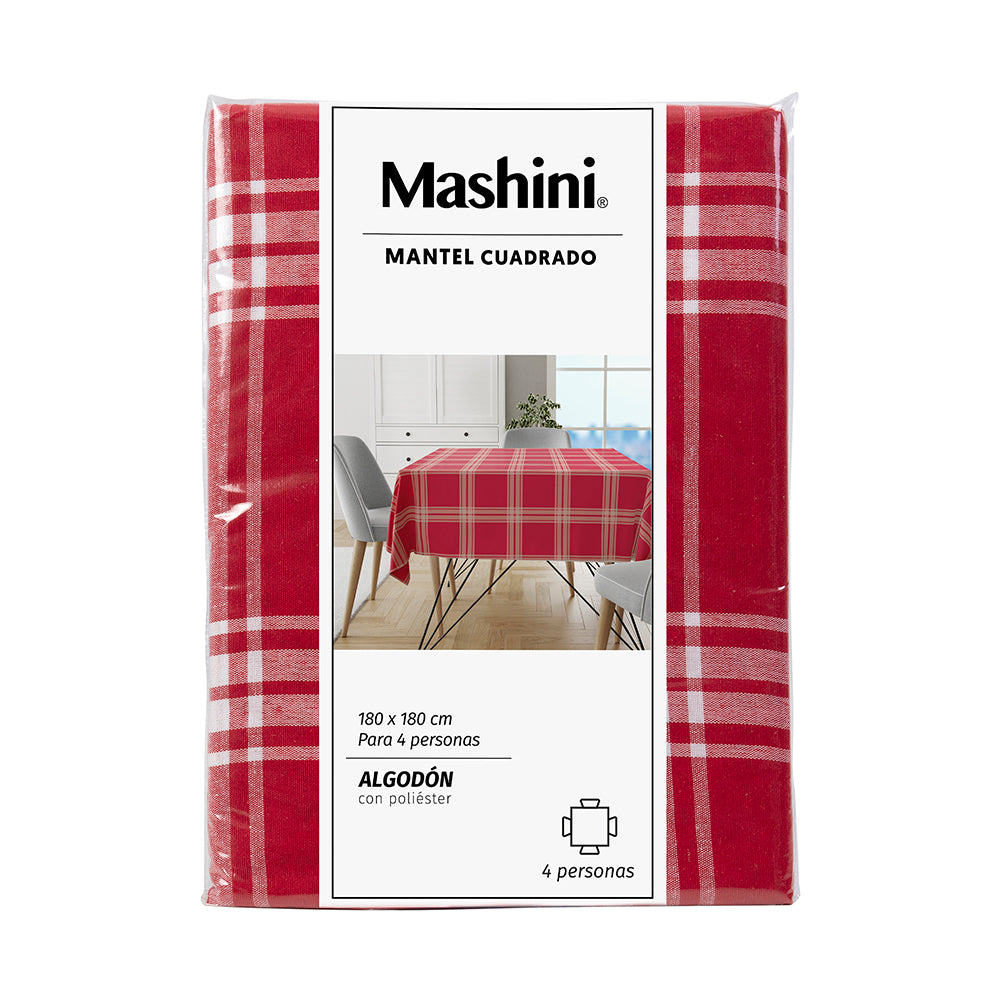 Mantel Tartan 180x180 cms Cuadrado Rojo