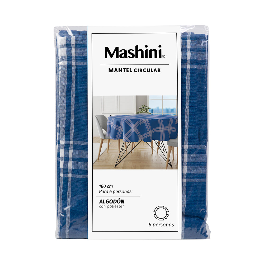 Mantel Tartan 180 cms Redondo Azul