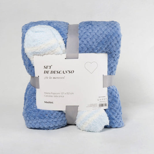 Set de Descanso Manta Popcorn y Calcetas Lavanda