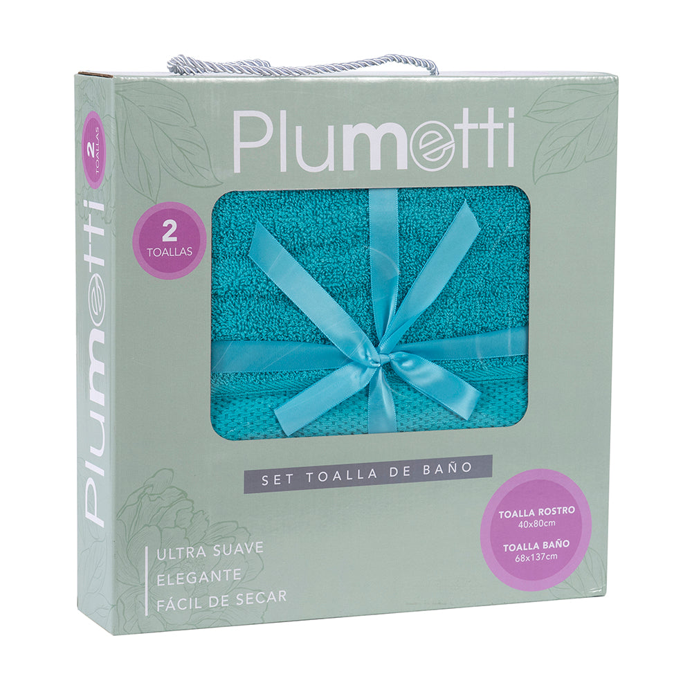 Set 2 Toallas Colorix 400 grs 68x137/40x80 cms Celeste