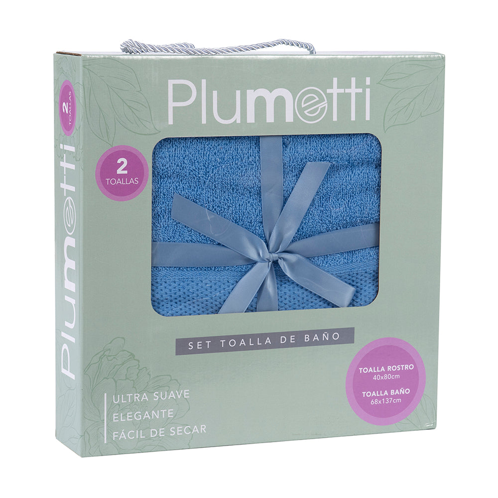Set 2 Toallas Colorix 400 grs 68x137/40x80 cms Azul