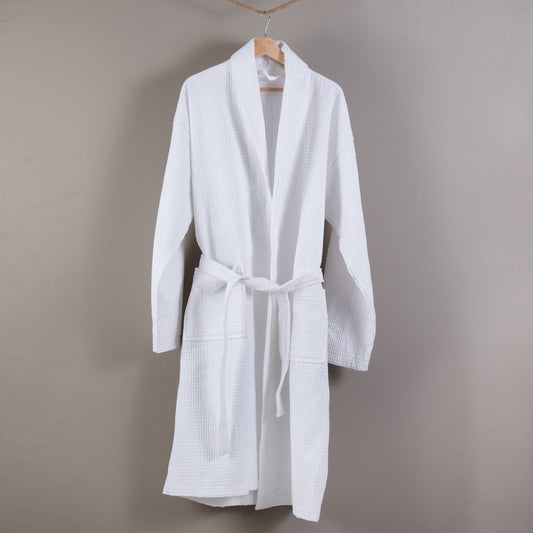 Bata de Baño Hotel Waffle Blanca 114x59 cms (T-S)