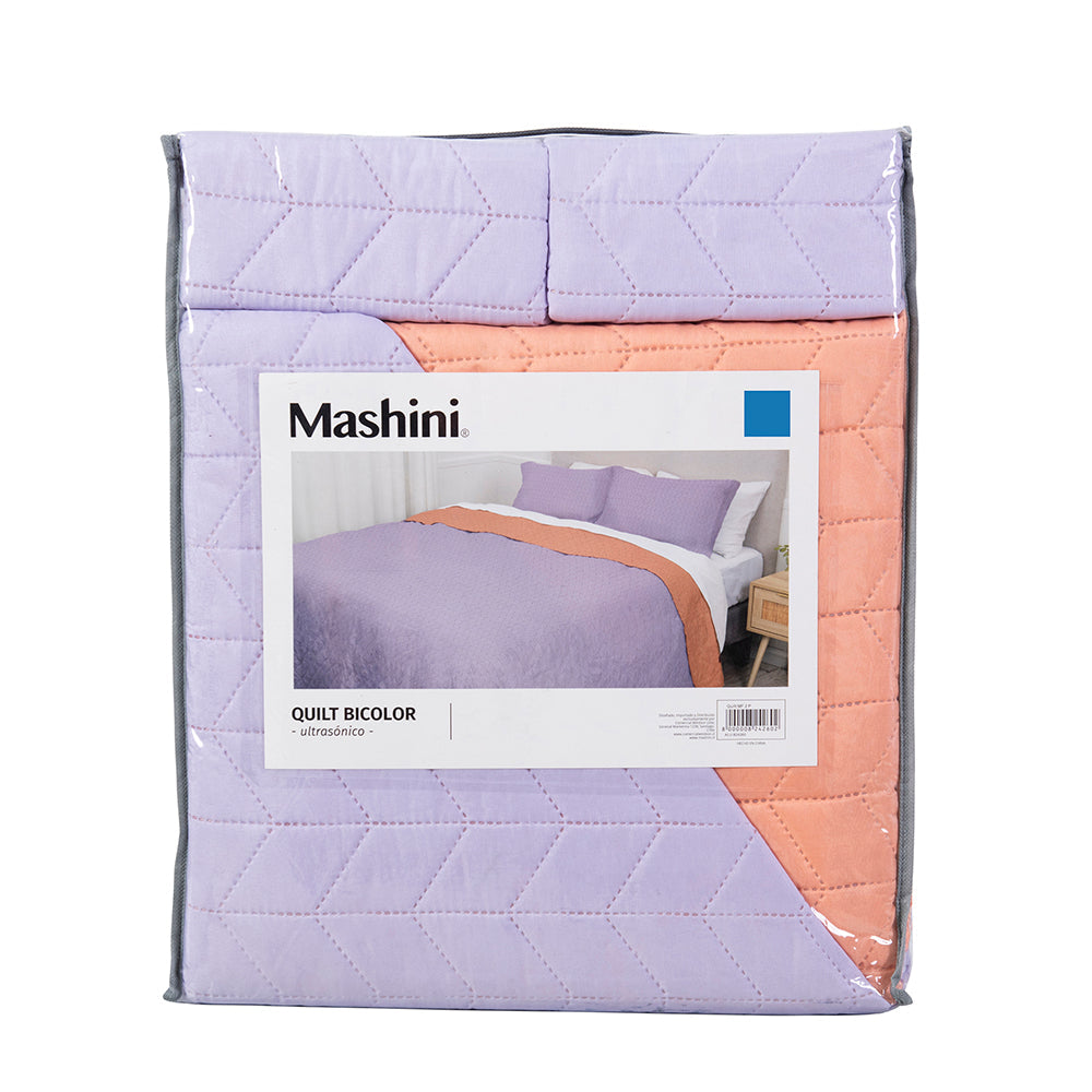Quilt 2 Plazas Microfibra Lila-Naranjo