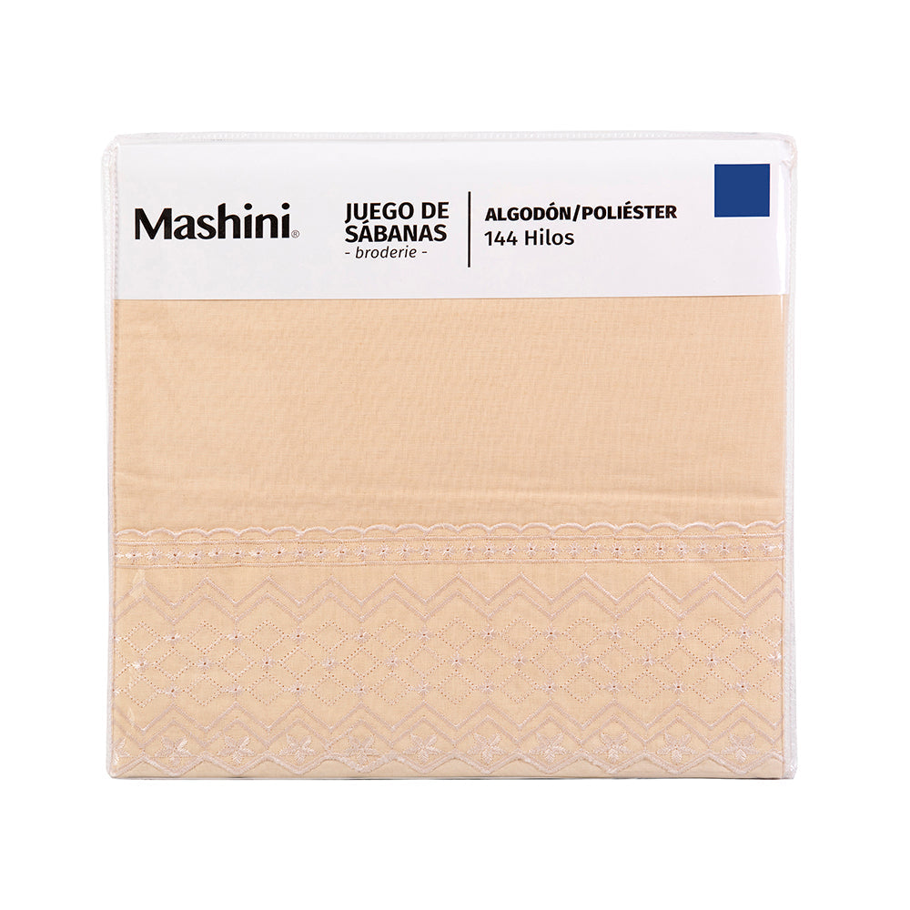 Sábana 1.5 Plazas 144 Hilos Broderie Geo Nude