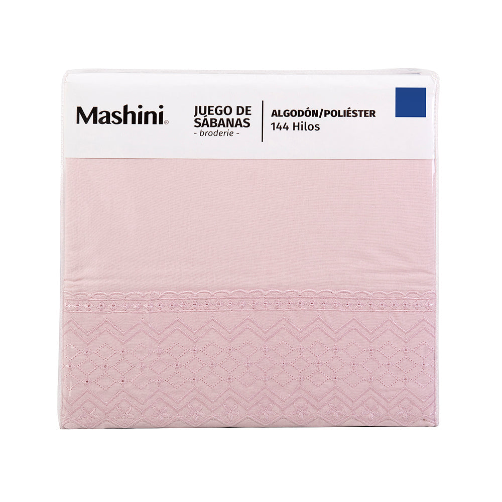 Sábana 1.5 Plazas 144 Hilos Broderie Geo Malva