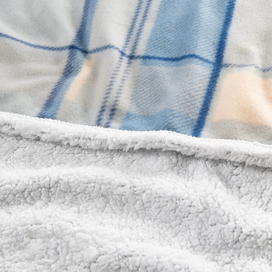 Frazada 1.5 Plazas Polar Sherpa Tartán Azul