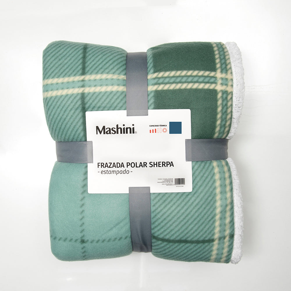 Frazada 1.5 Plazas Polar Sherpa Tartán Verde