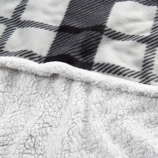 Frazada 1.5 Plazas Polar Sherpa Tartán Negro