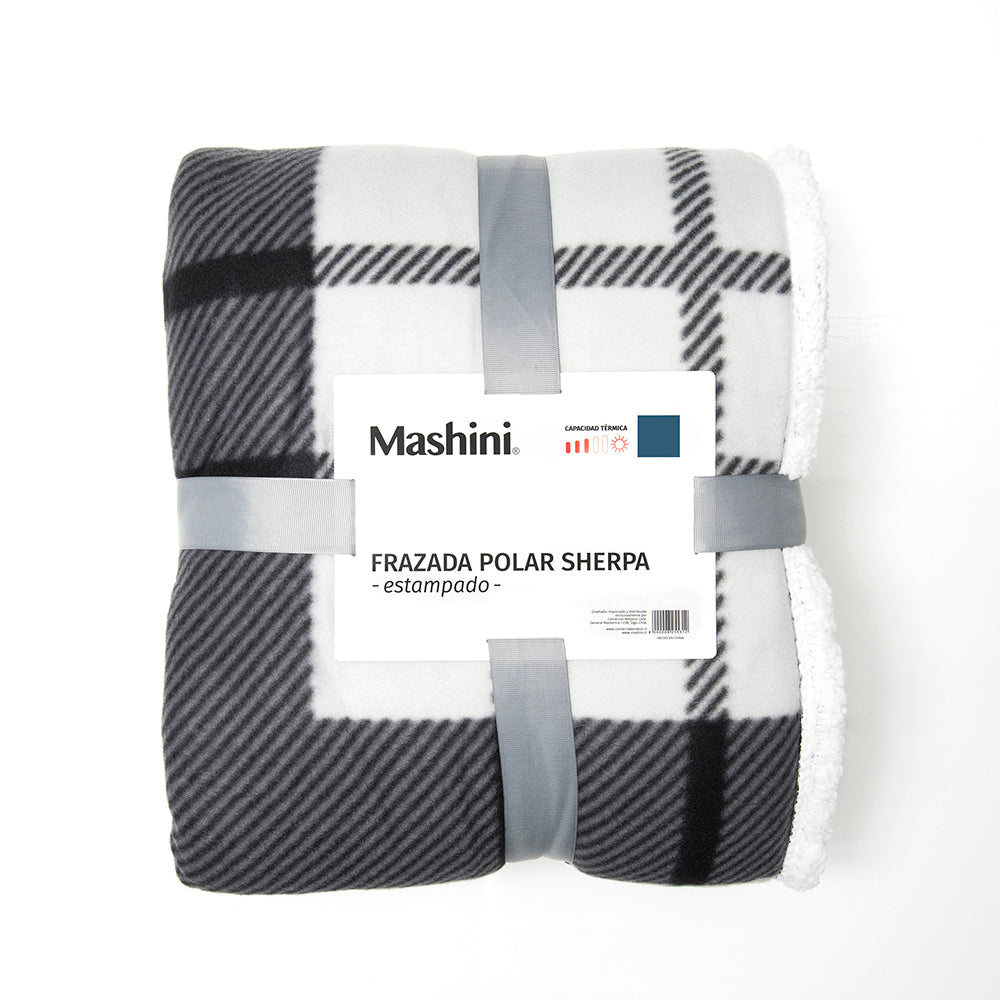 Frazada 1.5 Plazas Polar Sherpa Tartán Negro