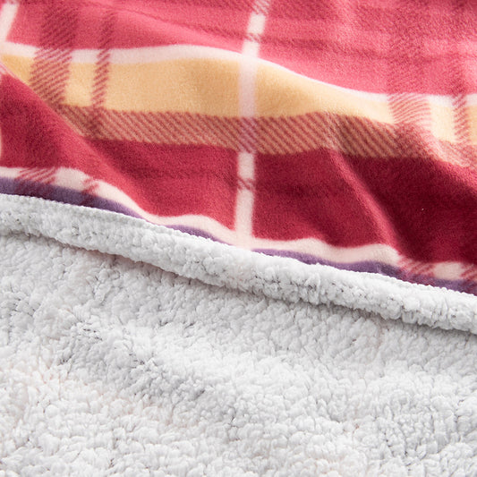 Frazada 1.5 Plazas Polar Sherpa Tartán Burdeo