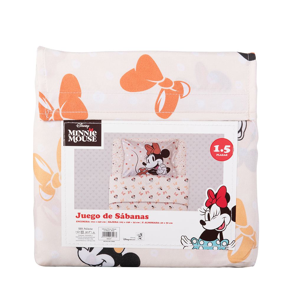 Sábana 1.5 Plazas Microfibra Minnie Beige