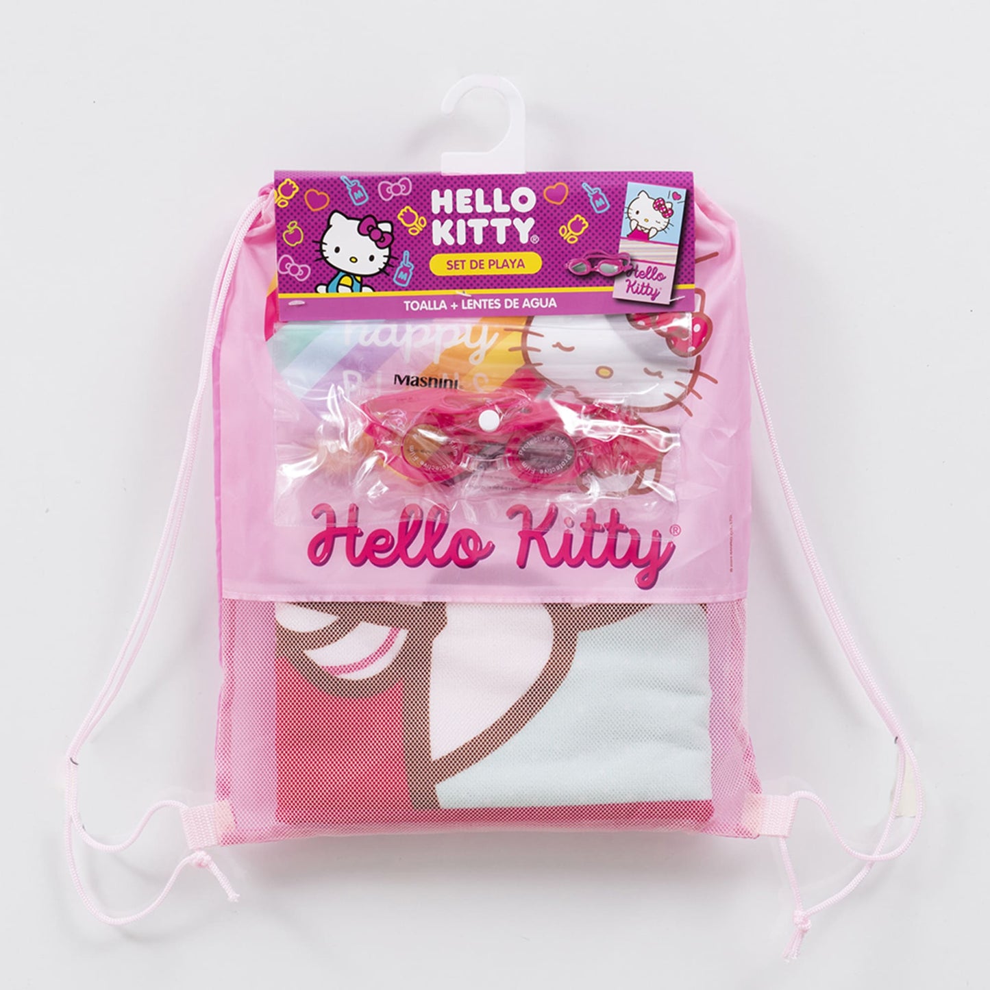 Set Toalla, Lentes de Agua y Bolso Hello Kitty Raya