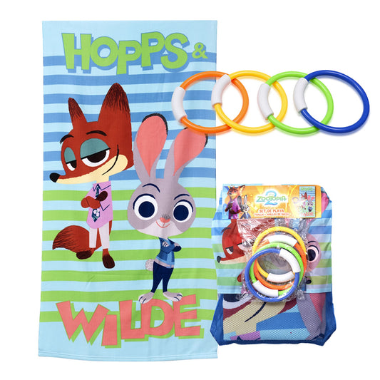 Set Toalla 70x140 cm + 4 Anillos de Buceo Zootopia Hopps