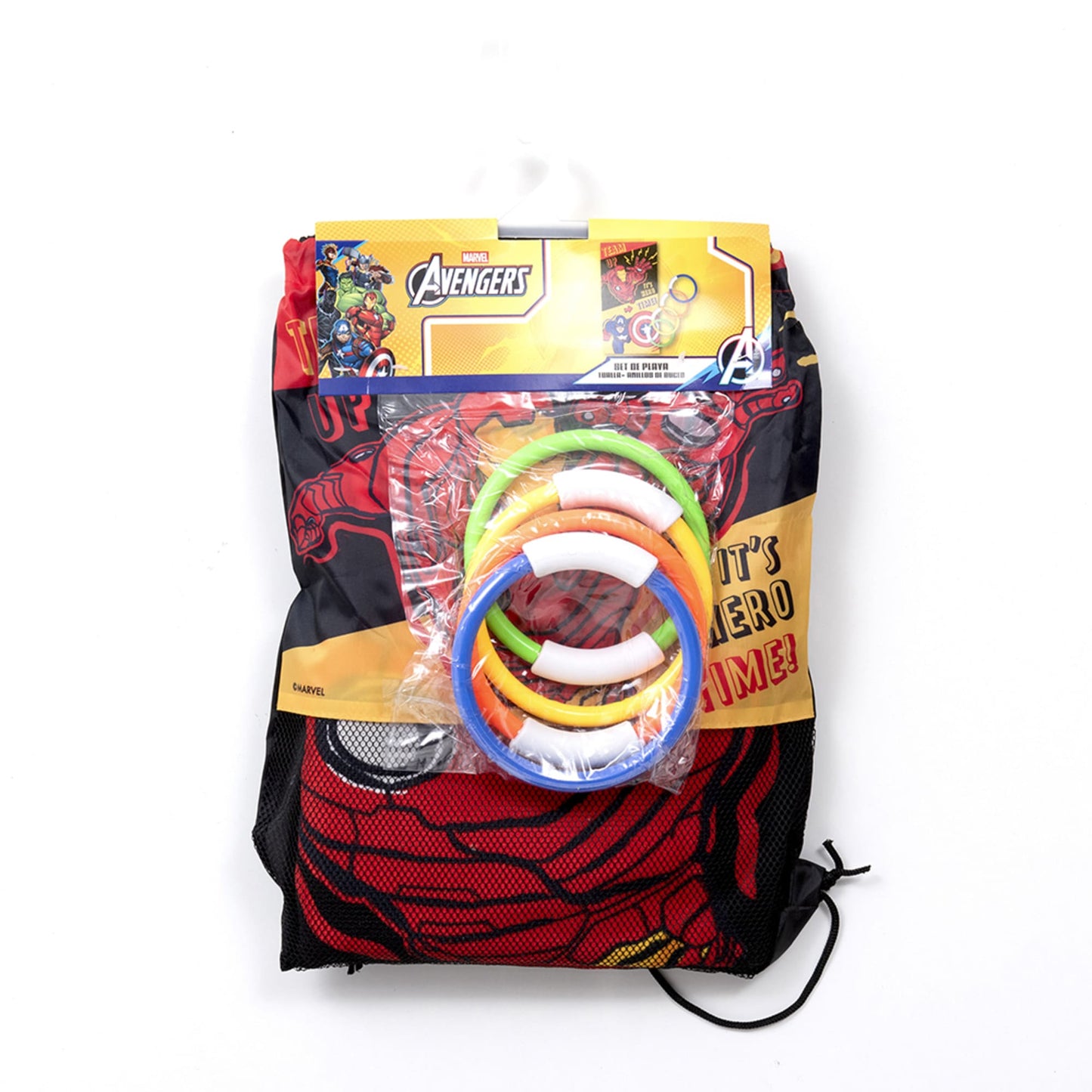 Set Toalla 70x140 cm + 4 Anillos de Buceo Avengers Here