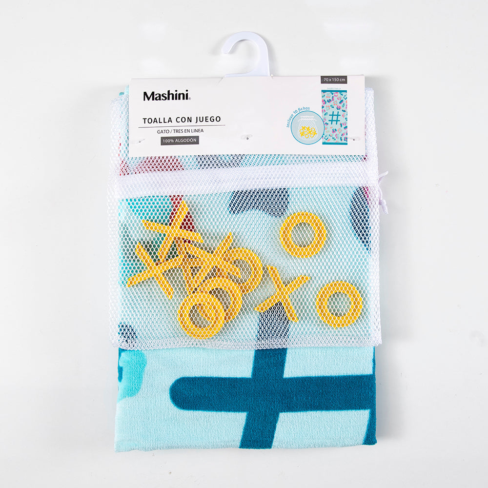 Toalla Playa Juego Gato 70x150 cm Celeste