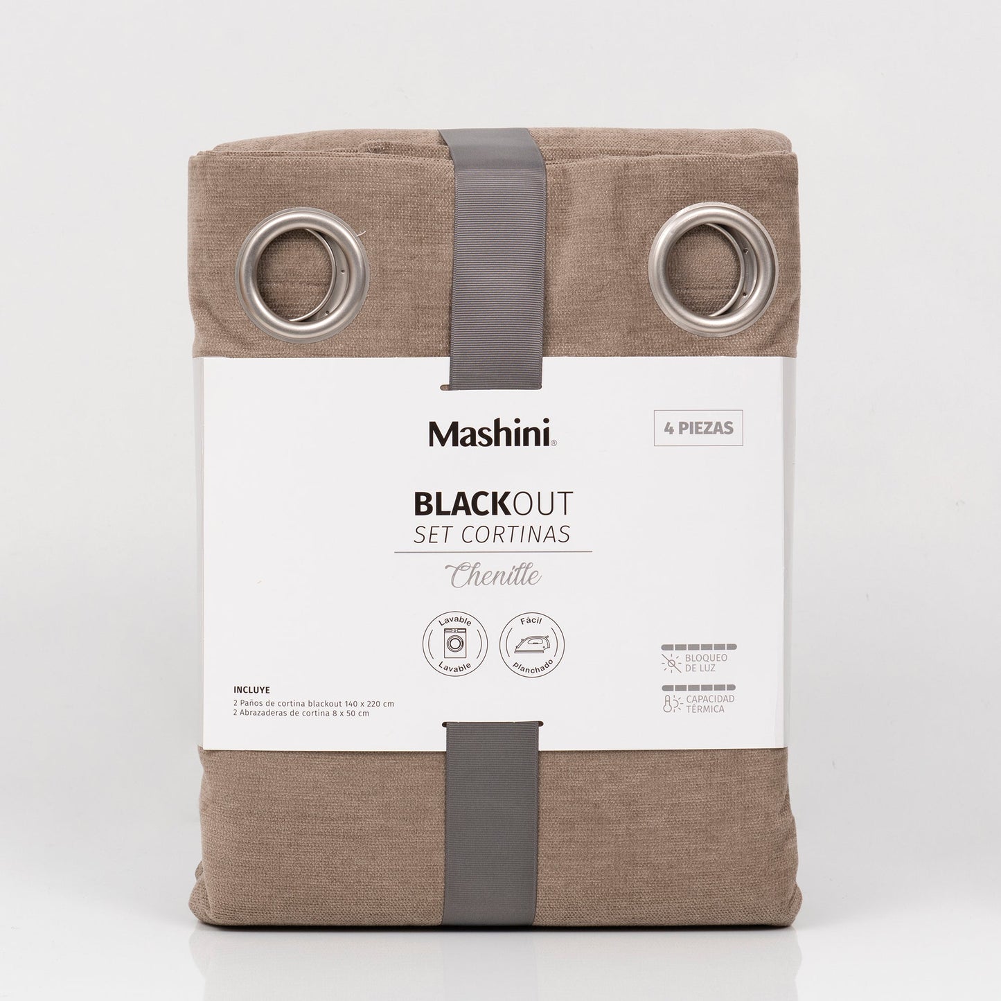 Set Cortinas Blackout Argolla Chenille Café