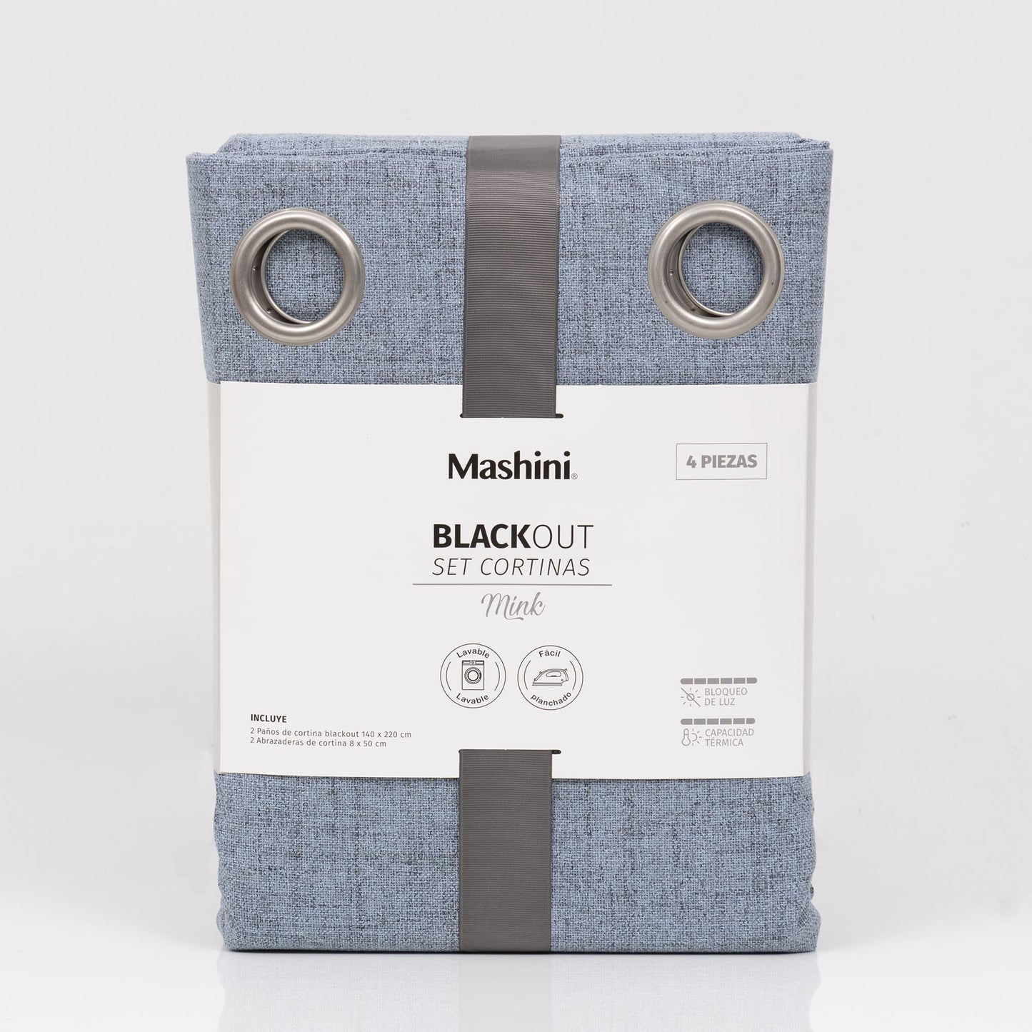 Set Cortinas Blackout Argolla Mink Azul
