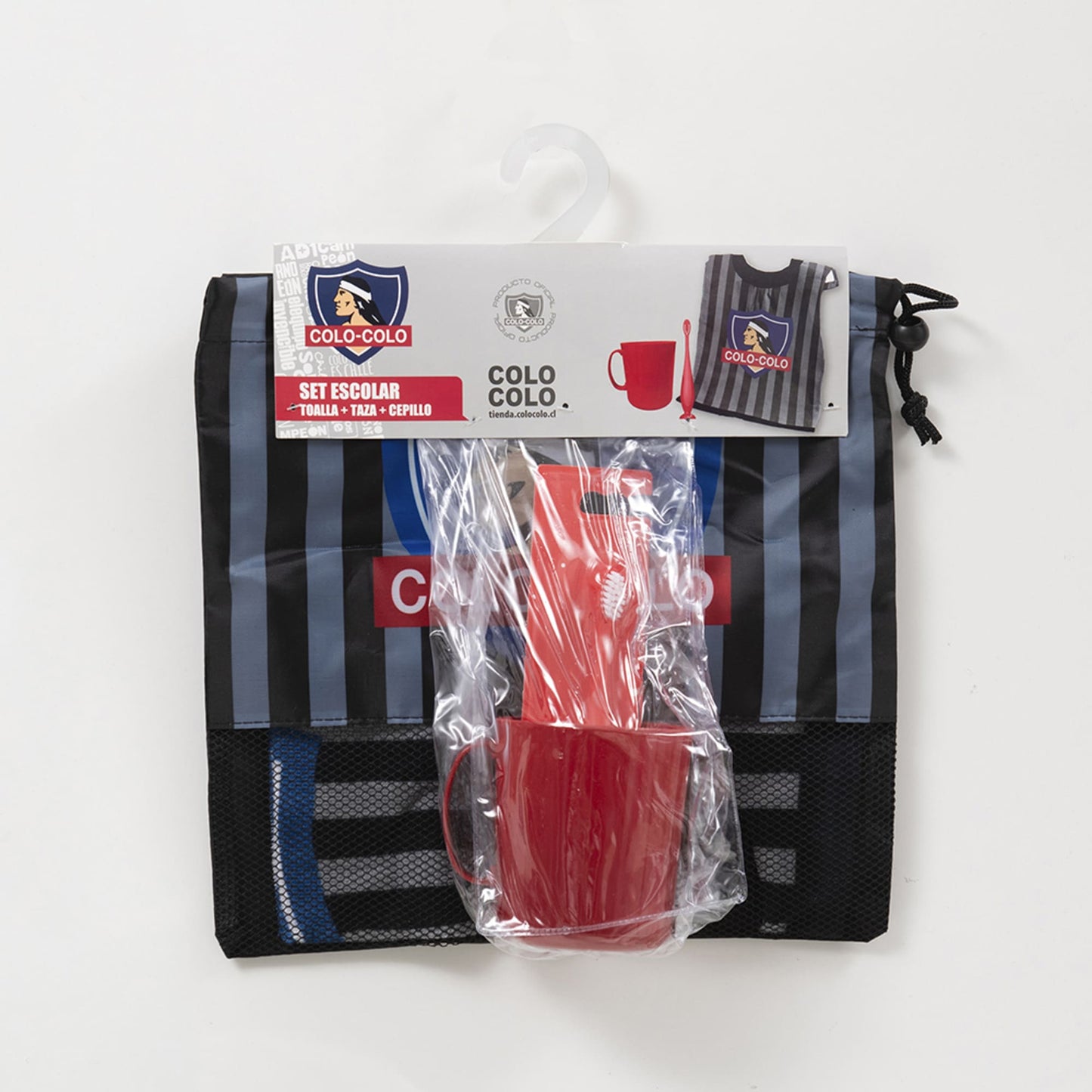 Set Toalla 30x50 cm, Cepillo Dental, Taza y Bolso Colo-Colo Negro