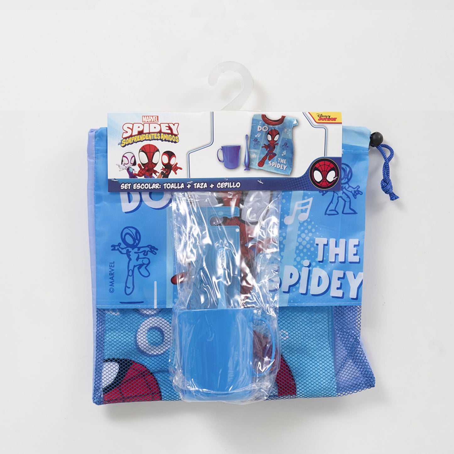 Set Toalla 30x50 cm, Cepillo Dental, Taza y Bolso Spidey Amaze