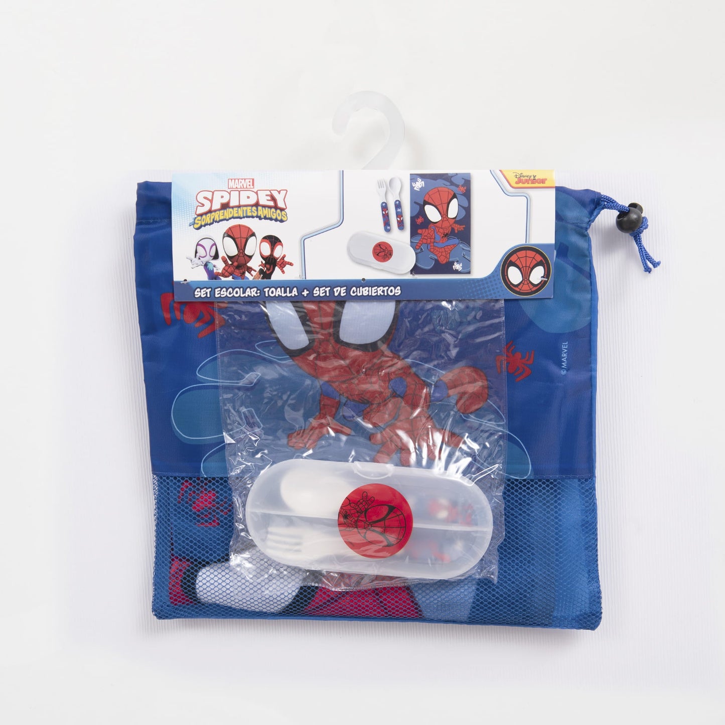 Set Toalla 30x50 cm, Cubiertos y Bolso Spidey Go