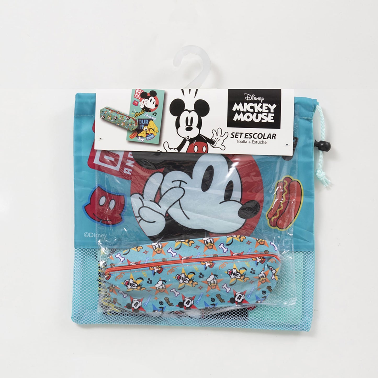 Set Toalla 30x50 cm, Estuche y Bolso Mickey Bark