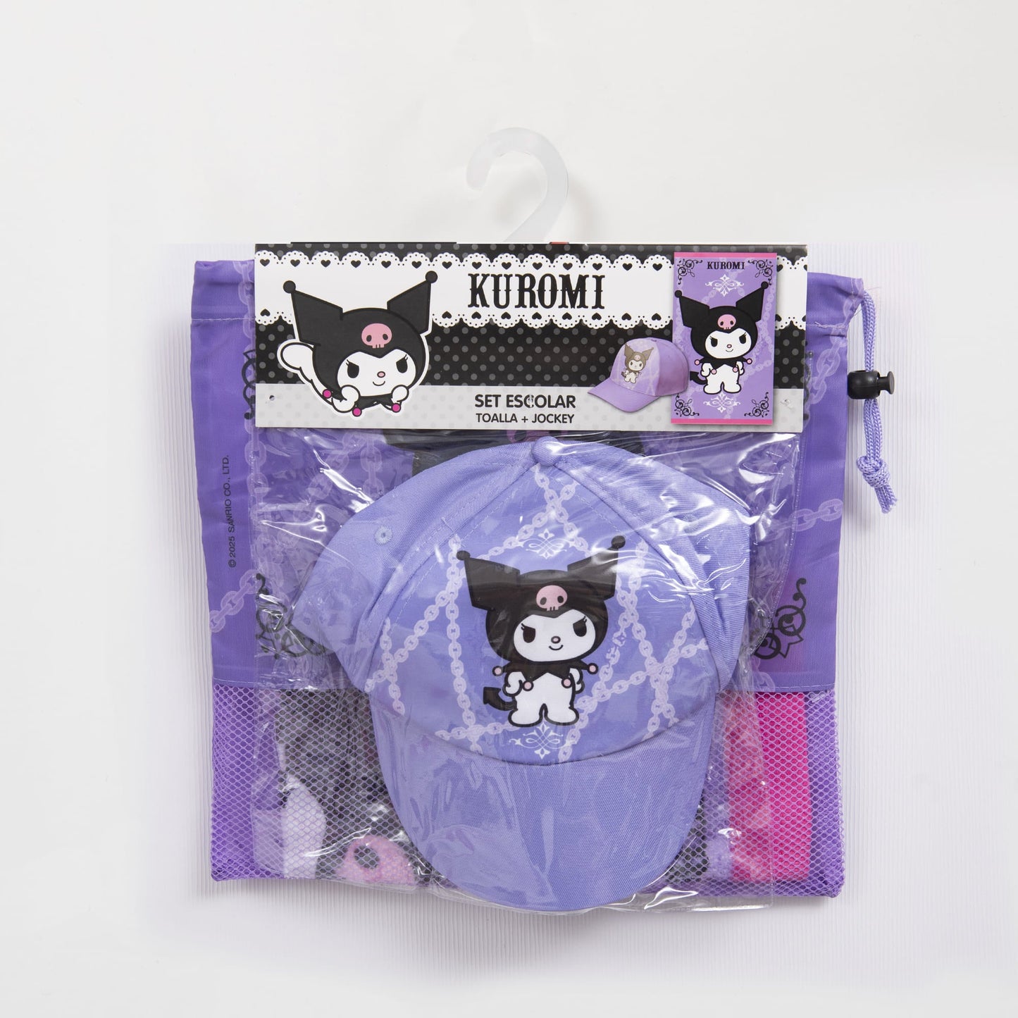 Set Toalla 30x50 cm, Jockey y Bolso Kuromi Cadena