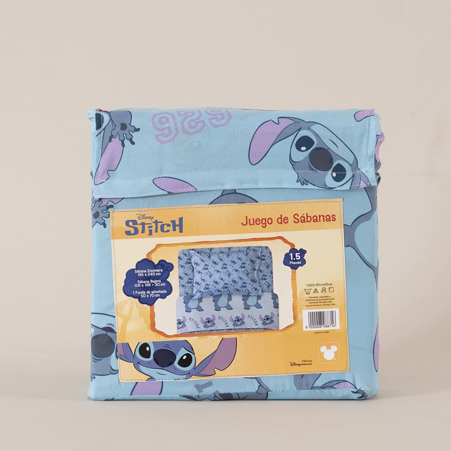 Sábana 1.5 Plazas Microfibra Stitch Celeste