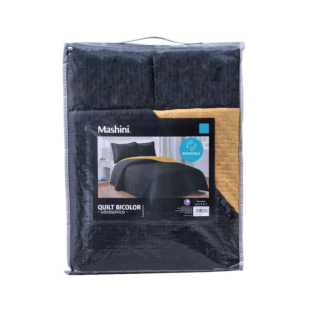 Quilt Microfibra 1.5 Plazas Calama Negro-Mostaza | Mashini