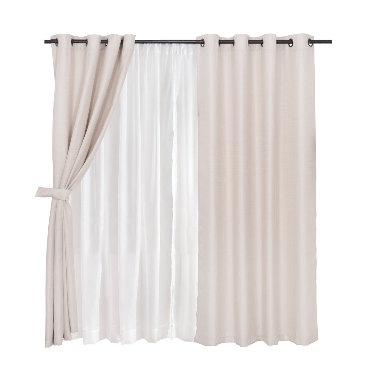 Set Cortina Rústica Argolla Beige