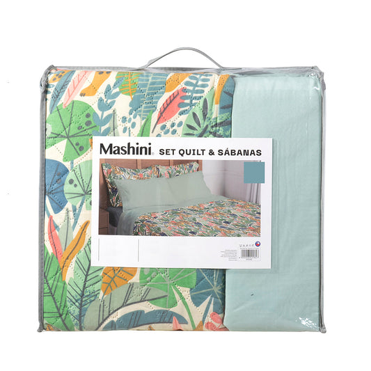 Set Quilt Madrid Estampado Assa + Sabana 2 Plazas Microfibra