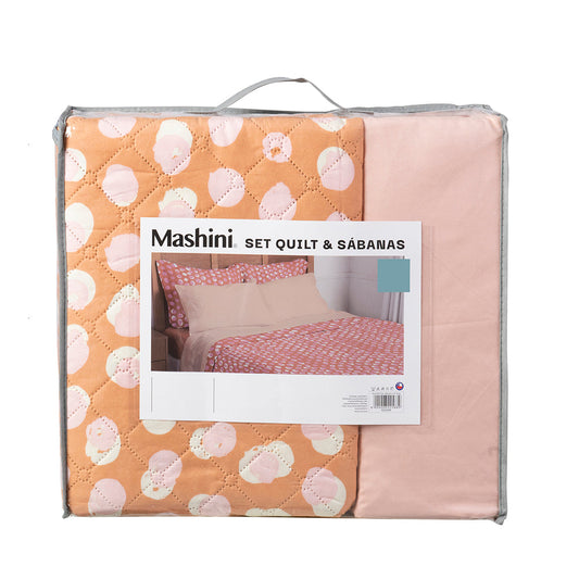 Set Quilt Madrid Estampado Dots + Sabana King Microfibra