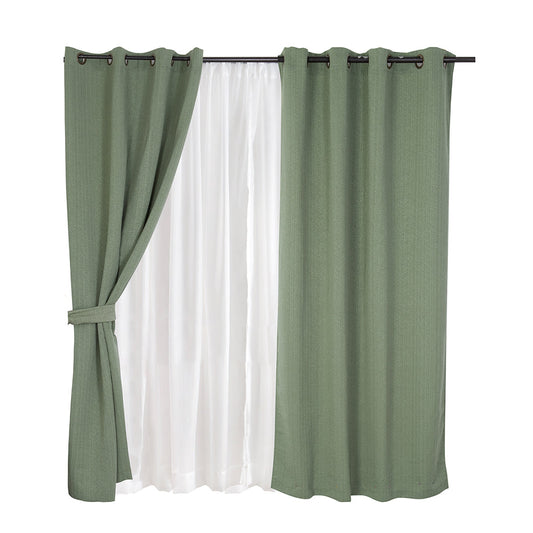 Set Cortinas Jacquard Argolla Verde Valdivia