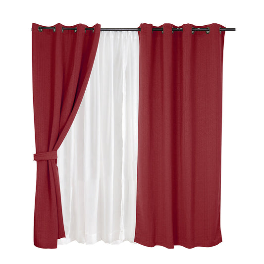 Set Cortinas Jacquard Argolla Rojo Valdivia