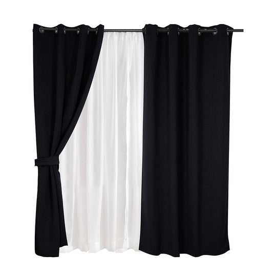 Set Cortinas Jacquard Argolla Negro Valdivia