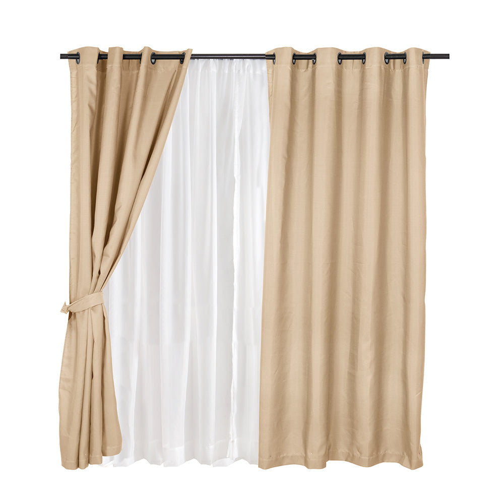 Set Cortinas Texturada Argolla Beige Pucon