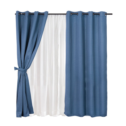 Set Cortinas Embossed Argolla Azul Frutillar