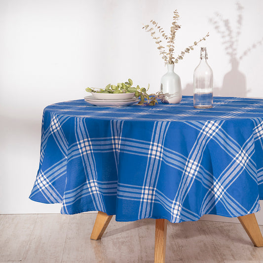 Mantel Tartan 180 cms Redondo Azul