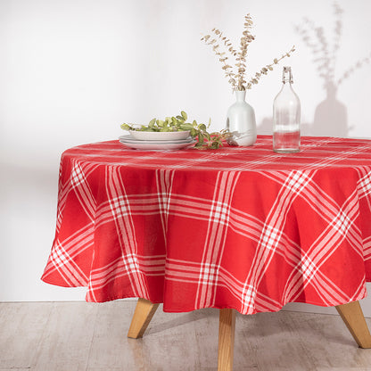 Mantel Tartan 180 cms Redondo Rojo