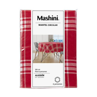 Mantel Tartan 180 cms Redondo Rojo