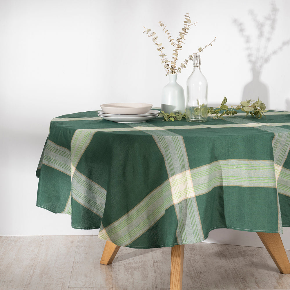 Mantel Tartan 180 cms Redondo Verde