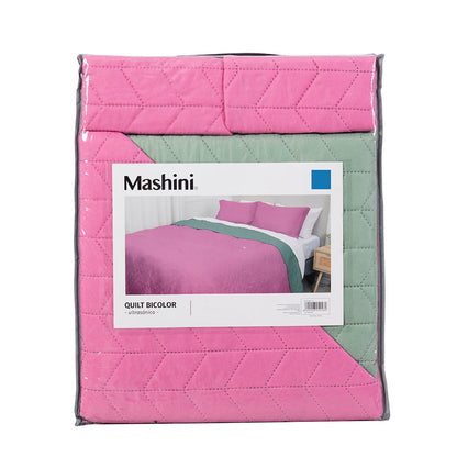 Quilt 2 Plazas Microfibra Rosado-Verde