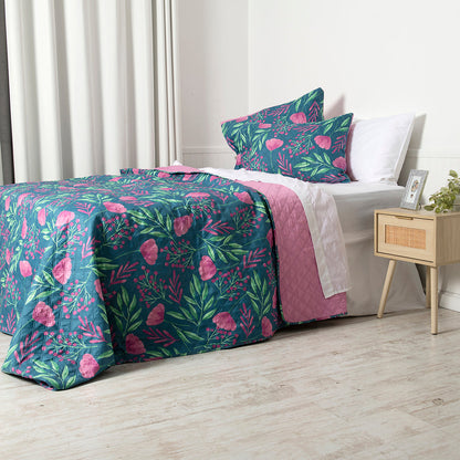 Quilt 1.5 Plazas Microfibra Estampado Garden