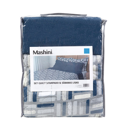 Set Quilt Cordoba Estampado + Sábanas 1.5 Plazas Microfibra Yuka