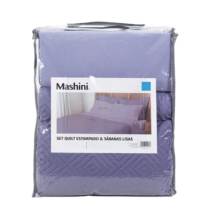 Set Quilt Cordoba + Sábanas 1.5 Plazas Microfibra Morado