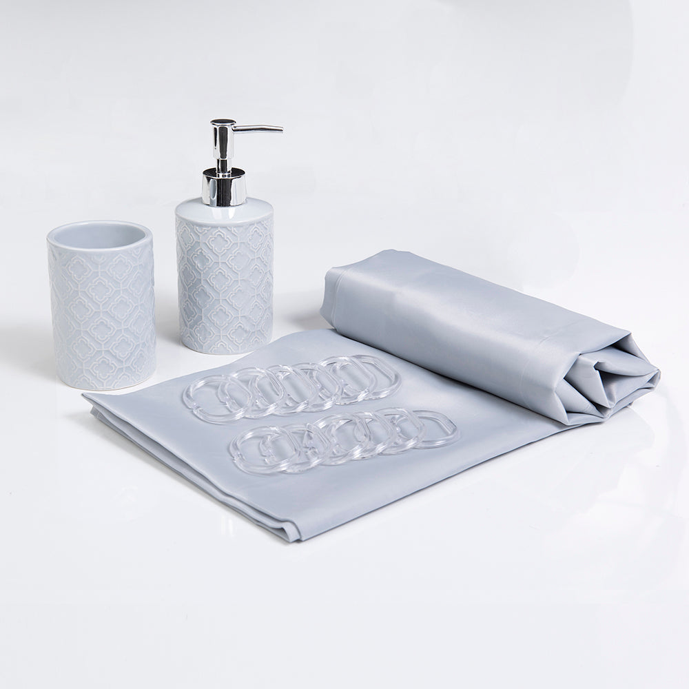 Set Cortina de Baño 4 Piezas Gris